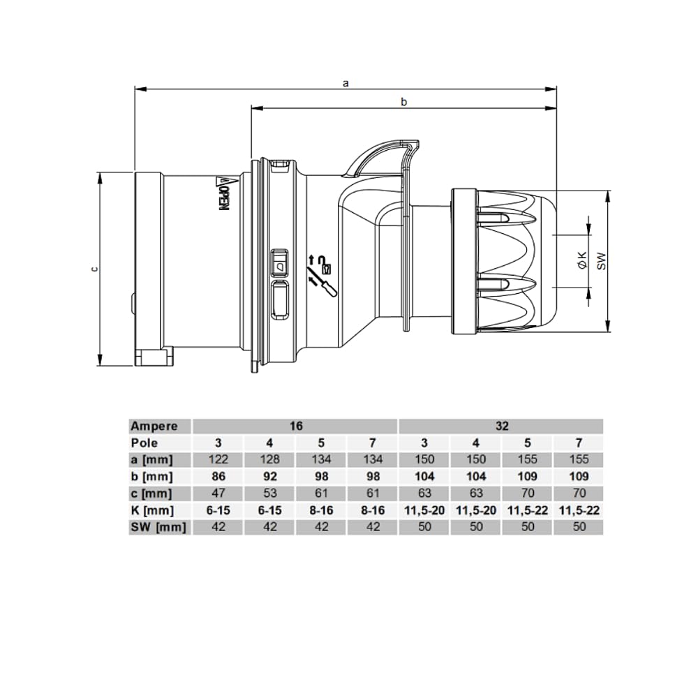 Hilark - Prolunga elettrica per tamburo H07BQ-F, 3 g2,5 mm (3 x 2,5 mm), con spina industriale CEE a 3 poli, per camper, roulotte, barca, cantiere (45 metri, arancione)