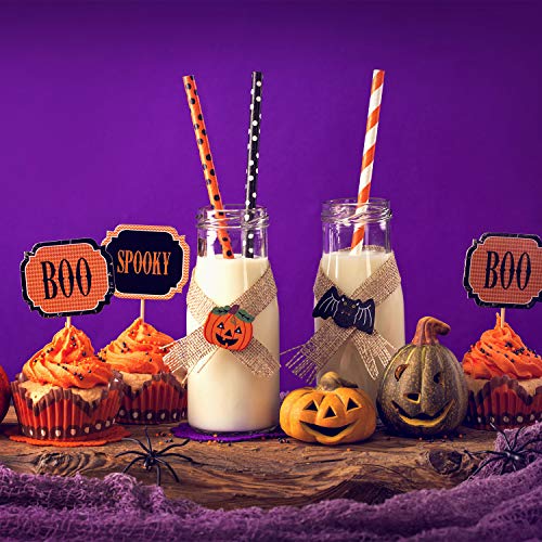 Cooraby 200 Pieces Halloween Paper Straws Pumpkin Bat Spider Web Pattern Straws Black Orange Biodegradable Paper Drinking Straws For Halloween Party Favors, 8 Styles #TOP6