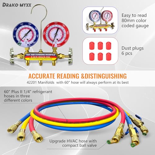 Upgrade 42201 Test & Charging Manifold with 3-1/8 (80 mm) Gauges Set