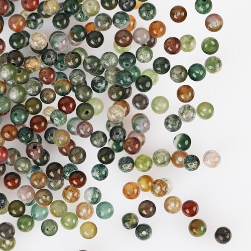 LeisuDay Environ 180 perles rondes en pierre précieuse Ø 4 mm – Agate indienne naturelle – Pierres précieuses semi-précieuses perles en vrac pour...