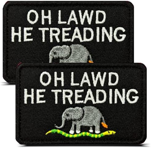 2 Pcs Oh Lawd He Treading Embroidered Patch,Tactical Funny Elephant Tread Snake Meme Morale Hook and Loop Emblem Patch Accessories for Clothing, Jackets, Jeans, Hat, Backpacks, Collect image 2