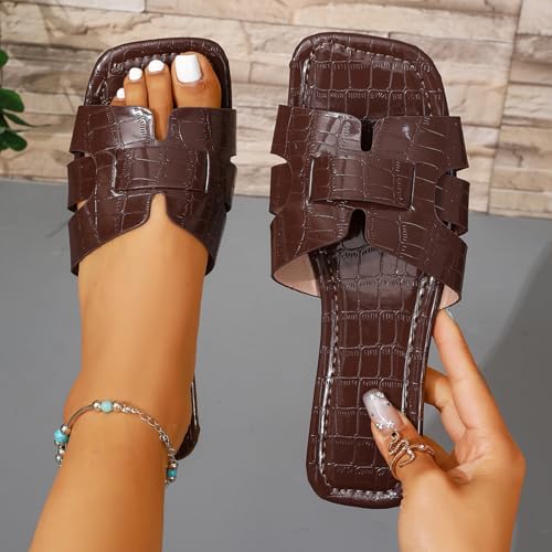 Image of Women's Dressy Casual Flat Sandals, Elegant Comfortable Slip-On Slides with Textured Upper, Versatile Dressy Style for Everyday Wear