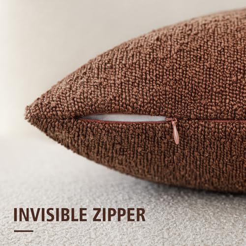 Image of Foindtower Set of 2, Decorative Textured Boucle Throw Pillow Covers Accent Solid Pillow Cases Neutral Soft Cozy Couch Cushion Case for Chair Sofa Bedroom Living Room Home Decor 24x24 Inch Red Taupe