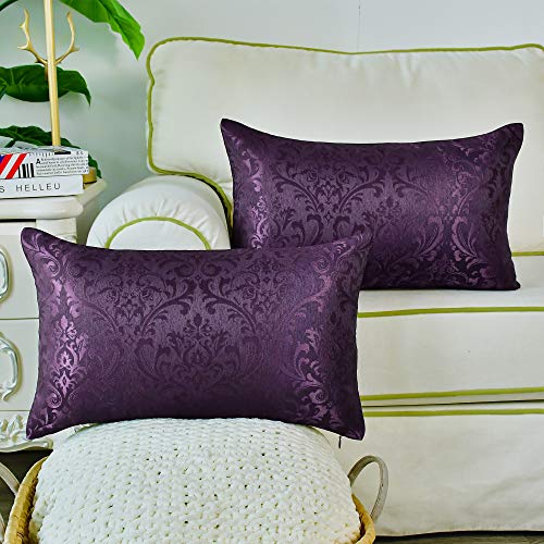 Calitime Pack Of 2 Throw Pillow Covers Cases For Couch Sofa Home Decoration Vintage Damask Floral Shining & Dull Contrast 12 X 20 Inches Deep Purple #TOP1