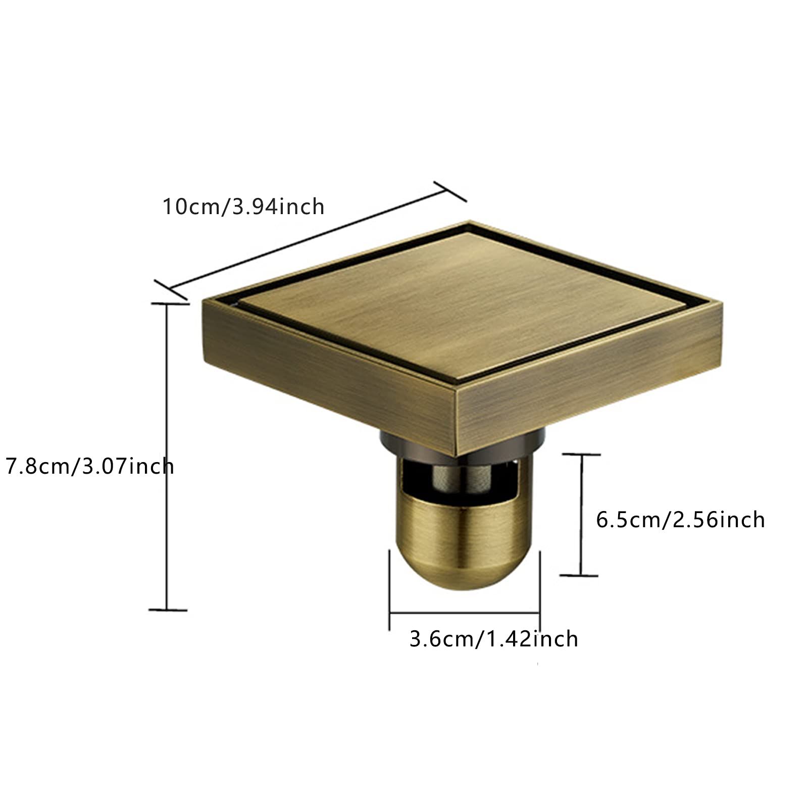 Scarico Doccia Quadrato, Scarico Doccia in Ottone 10X10 Scarico A Pavimento Per Doccia Con Coperchio Rimovibile, Filtro Per Capelli Deodorante Scarico Per Doccia Da Bagno,Brushed