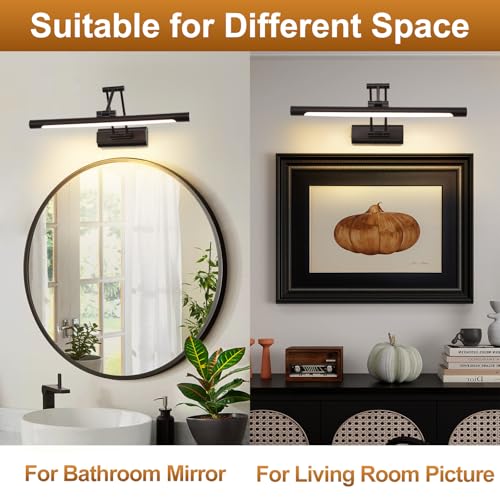 Image of 17 inch Picture Light Matte Black Hardwired Gallery Light 270 Rotation Led Poster Lights 95 CRI 3000K Non-Dimmable True-Color Cordless Art Lighting for Paintings, Display Cabinets,Bathroom.