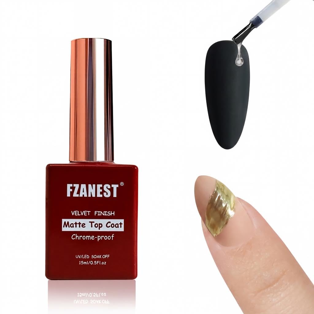 FZANEST Matte Gel Top Coat Chrome-proof, 15ml Chrome Resistant Powder Isolation for Nail Art Painting Soak Off Led UV Gel