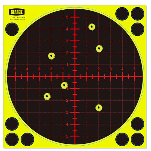 GearOZ Sight in Splatter Target 12 Self Adhesive Recticle Shooting Targets for Shooting Range & Zeoring Scope Instant Yellow Impact for BB Gun Pellet Gun Airsoft Rifle Shooting Practice 10PCS
