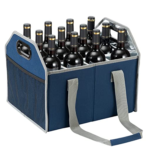 Collapsible 12 Bottle Storage Box Reusable Portable Wine Carrier Case for Tote Bag Moving, Vacation Bottle Caddy Grocery Shopping Accessory (Blue) - Image 5