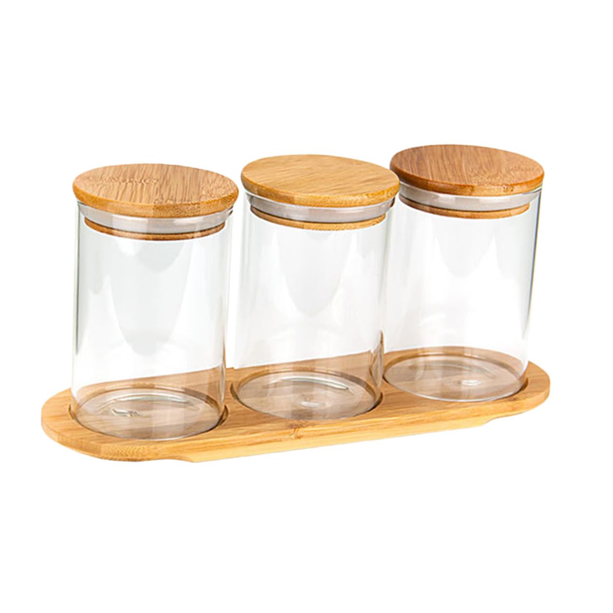 Baluue Set 3 Barattoli per Spezie in Vetro Trasparente Coperchio Ermetico in Silicone e Base in Bambù Contenitori per Conservazione Alimenti Sigillati Adatti per Cucina e Dispensa