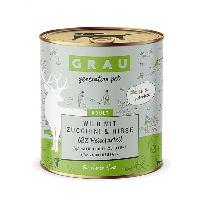 GRAU – das Original – Nassfutter für Hunde - Wild mit Zucchini & Hirse, 6er Pack (6 x 800 g), glutenfrei, für Erwachsene Hunde