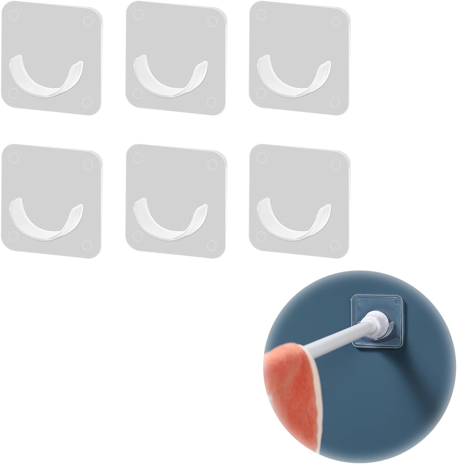 Big Bargain Store 6PCS Self Adhesive Curtain Rod Brackets,No Drilling Curtain Rod Holder Hooks,Shower Curtain Rod Mount Holder,Clear Plastic Curtain Rod Hooks, Curtain Hangers for Bathroom,Bedroom