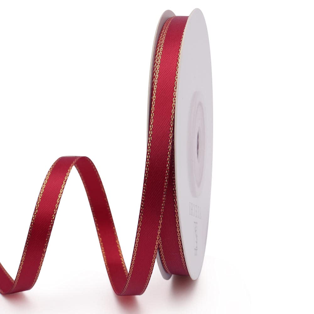 Ribbons For Gift Wrapping Ribbon For Fabric Satin Ribbons 0.6 Cm Szeroki Golden Edge Wstążka Pas Lina Prezent Prezent Pudełko Opakowanie Dekoracja Wstążka Handmade Materiał Diy Wstążka-Ceglasty