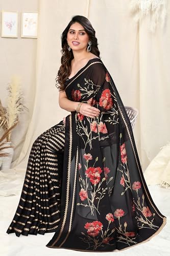 Image of MIRCHI FASHION Women Sari Georgette Plain | Breathable Lightweight Solid Color Saree for Office and Regular Wear with Blouse Piece