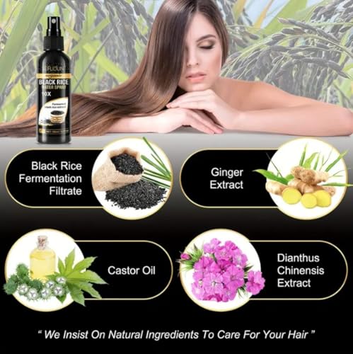 Image of Organic Black Rice Water Spray - 100ml | Rice Water Spray for Hair Growth with Castor Oil & Ginger Root Extract | Supports Thicker, Fuller Looking Hair & Damage Care