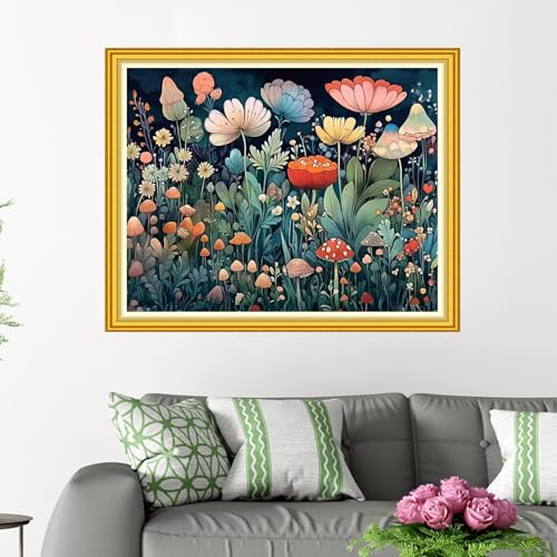 Image of Funxvoot Stamped Cross Stitch Kits for Beginners or Adults Embroidery Starter Patterns | DIY Printed Cross Stitch Kits Needlepoint for Adults 11CT-Flower Scenery 16x20 inch