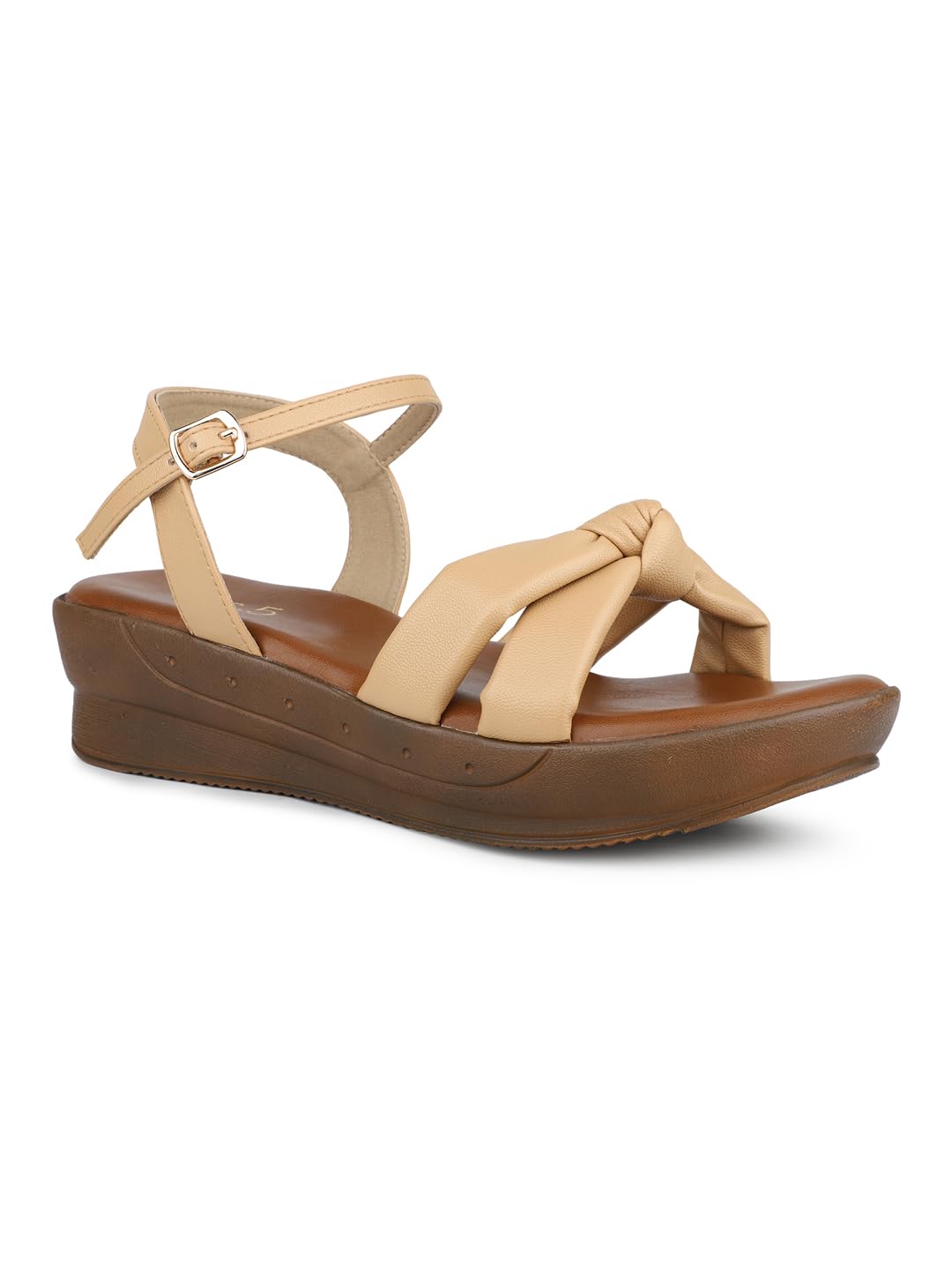 Women Beige Textured Open Toe Wedge Heels Sandal-image-42