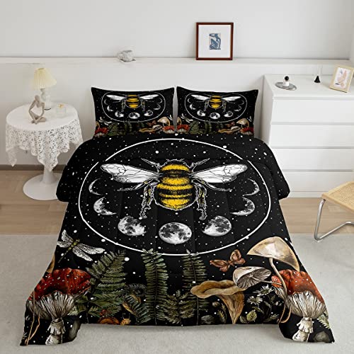 Erosebridal Honey Bee Comforter Set Queen Size Moon Phase Bedding Glitter Stars Bedding Sets & Collections Trippy Cosmos Decor Down Comforter Girls Dragonfly Butterfly Bed Sets for Teens Bedroom 3pcs