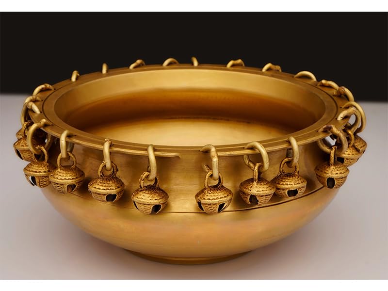 sovilifestyle World Antique Round Traditional Gu Brass Urli with Ghungroo | Traditional Decorative Bowl for Home and Festive Decor 4