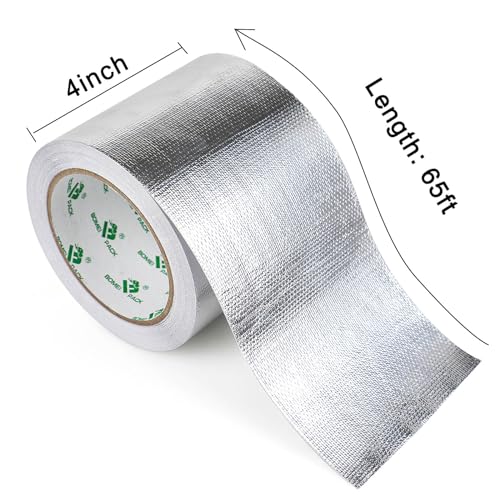 Image of BOMEI PACK Adhesive Aluminum Foil Heat Shield Tape Barrier 4in x 66ft, Fiberglass Thermal Insulation Reflective Material High Temp