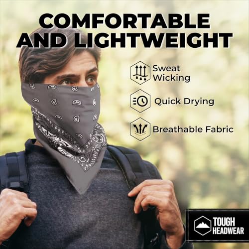Image of Bandanas for Men & Women - Paisley Bandana - Head Wrap, Scarf - Large 21x21 (Dark Gray)