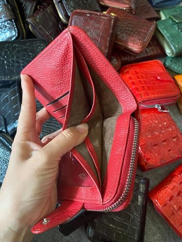 Genuine Alligator Leather Minimalist Wallets Credit Card Holder for women's (Red)4