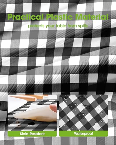 Image of Pureegg Plastic Table Cloth Disposable 10 Pack, 84'' Round Table Cloths, Party, Picnic, Decorative Gingham Tablecloths, Round, Red and White Checkered Cover, Leakproof & Sturdy, Red Plaid