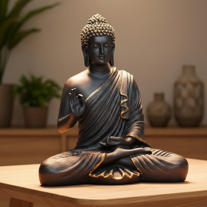 Image of 2 Feet Height Decorative Meditating Buddha Idol for Home Decor Big Size, Black Ceramic Murti, Meditation Buddha Statue, Home Garden Decor (Black)