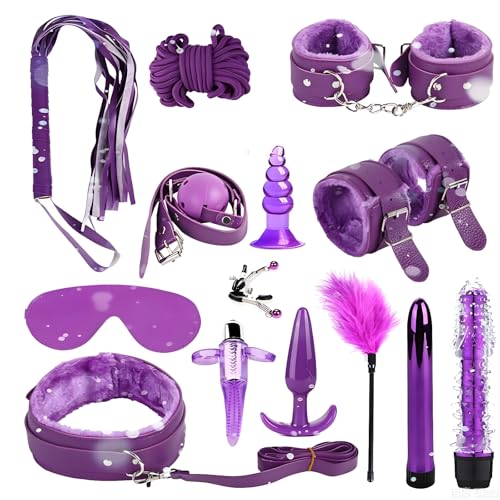 Juego de 14 piezas de esposas de cuero afelpado, accesorios ajustables para juegos en el dormitorio para principiantes-ESRS56 (Set B)