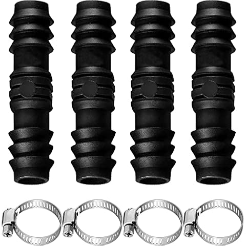 4Pcs 16mm Irrigation Connectors, Plastic Garden Hose Pipe Connector Joiner Fittings Comes with 4 Pcs Hose Clips Cover