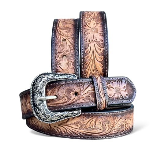 DANIEL'S ARTPLANET Western Belt for Men Full Grain One Piece Leather Belt Tooled Handmade with Buckle Engraved 1.5” Wide