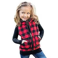 Ivay Girls Buffalo Cotton Plaid Quilted Vest Cute Puff Lined Gilet Red