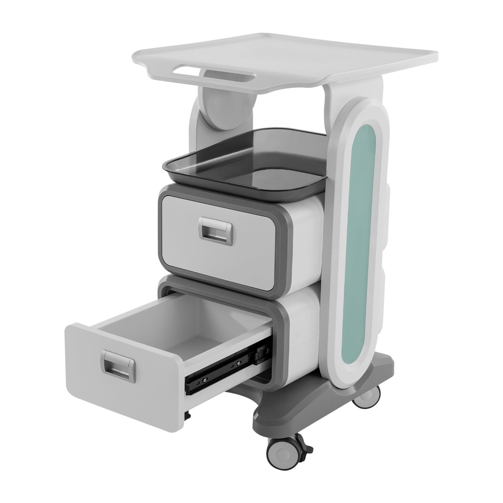 Carrello cosmetico Beauty Salon Trolley, carrello medico portatile con doppio cassetto, ruote, carrello per studio dentistico e salone di bellezza, bianco