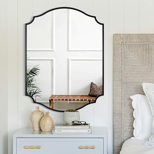 Chende Black Bathroom Mirror for Wall, 36'' X 28'' Rectangle Decorative Wall Mirror with Scalloped Frame, Large Wall Mirror for Mantel, Dining Room, Living Room, Bedroom