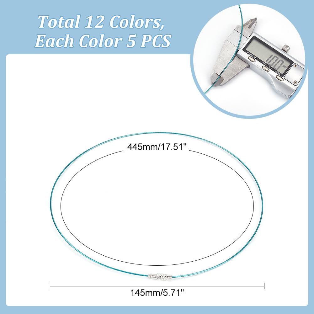 UNICRAFTALE 60Pcs 12 Colors Stainless Steel Metal Necklace with Brass Screw Clasp, 44.5cm Wire Choker for Women - Image 3