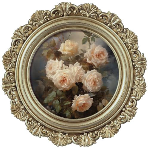 Image of eletecpro 4x4 Round Picture Frame Glass Cover, Vintage Gold | Retro Ornate Gold Photo Frame for Tabletop or Wall Mount Decor