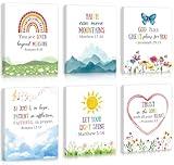 HOURIA Framed Inspirational Bible Verse Canvas Art Prints,(6Pcs,8'x10') Rainbow Christian Wall Art For Kids,Sunday School Decorations For Classroom,Nursery Playroom Bedroom Religious Wall Decor