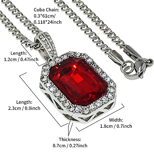 Hip Hop Necklace Iced Out Crystal Pendant Jewelry Gemstone Zirconia with Stainless Steel Cuban Chain Silver/Gold Plated for Men Women3