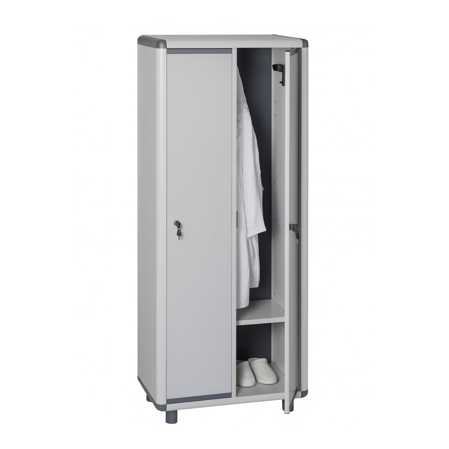 VIRSUS Mobile Spogliatoio a 2 ANTE in PVC di colore Grigio, Misura 72x39x175 cm, Armadietto con serratura a chiave, ganci appendiabiti, piedini antiscivolo, Made in Italy -1912