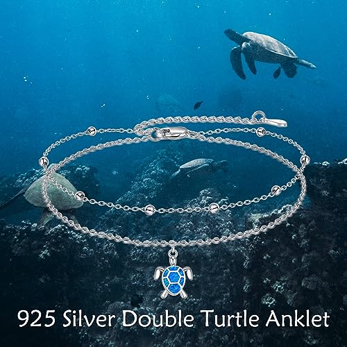 Image of POPLYKE 925 Sterling Silver Double Layered Chain Evil Eye Daisy Sunflower Butterfly Anklets for Women Holiday Beach Crystal Ankle Bracelet Dainty Evil Eye Jewelry