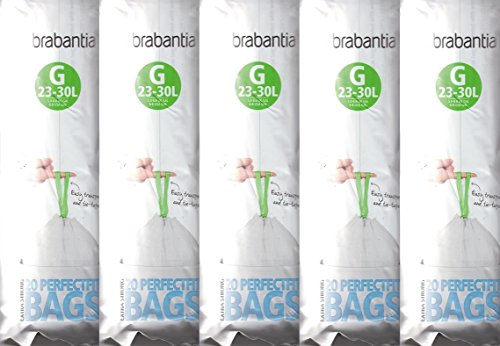 Brabantia 5 paquets de 20 sacs poubelle - Taille G - Très résistants - Ajustement parfait - 23 - 30 L