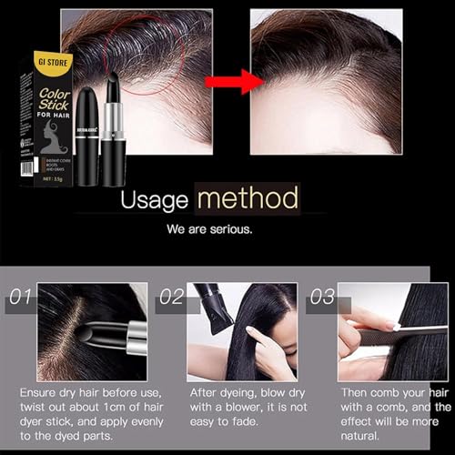 Image of Black Hair Dye Pencil for Men & Women - Grey Hair Coverage Touch Up Stick - Instant Hair Colour Stick - Safe & Gentle Formula - No Ammonia or Peroxide - Unisex & Travel-Friendly (Grey)