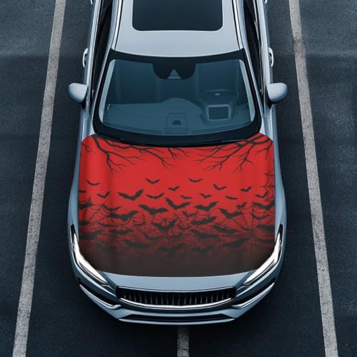 Image of Car Hood Cover Bat Halloween Print Car Hood Protector Waterproof Universal Automotive Exterior Accessories Halloween Decorations for Compact Vehicles Sedans Trucks SUVs Pickup (59x39 Inch)