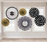 Amscan Grad Paper Fan in Black, Silver and Gold Graduation Theme Party Decorations, 16