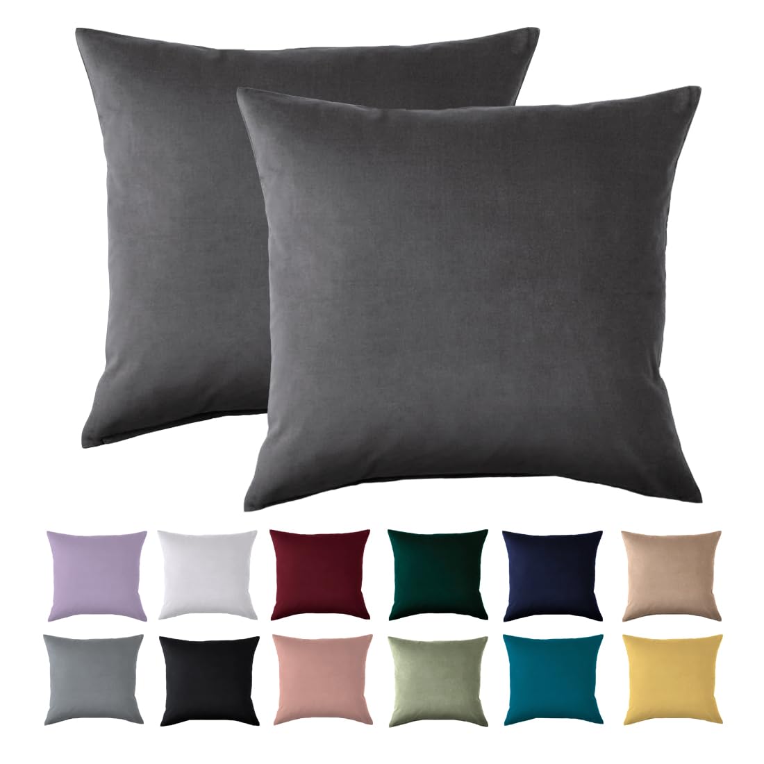 Kissenbezug 40x40 2er Set - Kopfkissenbezug 40 x 40 cm Anthrazit Für Kissen 100% Mikrofaser Kissenhülle Bügelfrei & Knitterfrei mit Reißverschluss