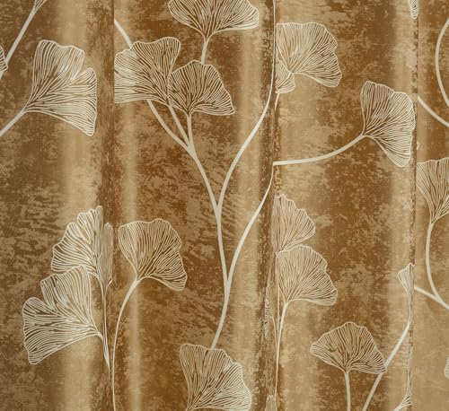Image of Exporthub Glossy Shine 3D Floral Digital Printed Golden Colour Window Curtains 6 feet Long Set of 2 Pc, for Living Room and Bedroom (EHSPR067 64)