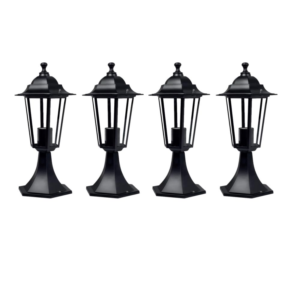 Set of 4 Cumbria - Black Six Sided IP44 Outdoor 41cm Pedestal Lights