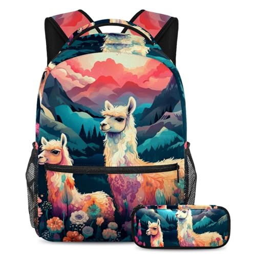 Cartable alpaga coloré grand format avec trousse assortie pour ados