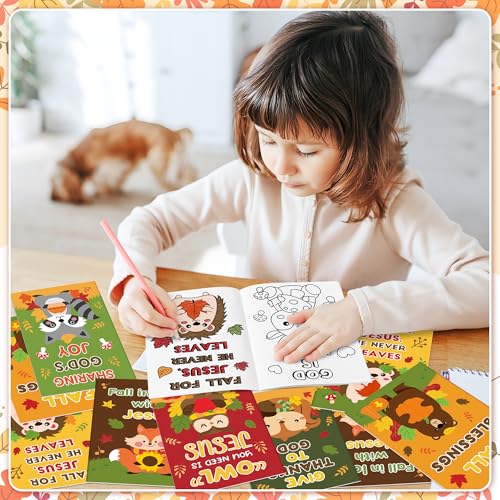 Image of Fall Animal Theme Coloring Books for Kids - 24Pcs Bulk Autumn Christian Mini Coloring Booklet DIY Art Drawing Book with Squirrel Hedgehog for Toddlers Halloween Thanksgiving Party Goodie Bag Filler