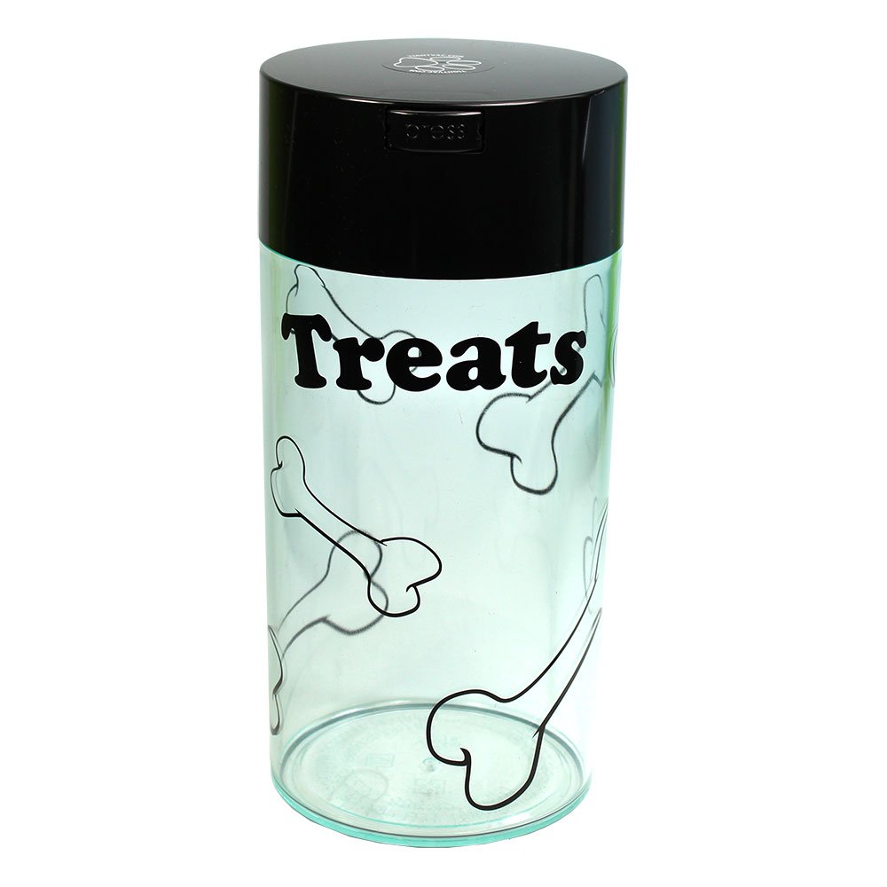 Pawvac 24 Ounce Vacuum Sealed Pet Food Storage Container; Black Cap & Clear Body/Black Treats